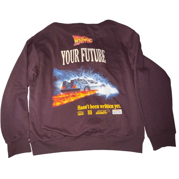 HM Back to the Future Hoodie Mens Medium Burgundy Loose Fit DeLorean Graphic